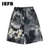 IEFB Tie Dye Tryckta Shorts Mäns Mode Loose High Street Hip Hop Trend Sommar Drawstring Sport Knee Length Pants 210524