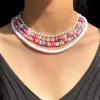 Chaînes 4pcs Boho rose poterie douce argile perlée collier ras du cou pour femmes multicouche coloré perles perles chaîne plage cadeaux bijoux