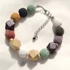 Luxury Designer Colored Volcano Lava Beads Charm Bracelet for Women Girls Exquisite Natural Stone Wooden Bead Bangles Jewelry