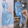 Summer Women Sleepwear Satin Silk Lace Aplikacje Długim Rękawem Nightdress Do Wedding Wedding Party Wedding