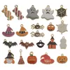 20Pcs/Pairs Enamel Halloween Charms Mixed Alloy Candy Ghost Pumpkin Bat Spider Hat Pendant DIY Jewelry Making Accessory