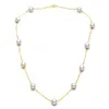 Real 18K Guldkedja Rund Gypsophila För Kvinnor, Freshwater Pearl Choker Halsband Bröllop Smycken