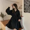 Femme Robe À Manches Longues Style Preppy Solide Doux Undefined Robes Simple Élégant Plissé Étudiants Japonais Femmes Streetwear 210730