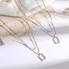 Pendant Necklaces Fashion Double Layer Geometric Hollow Rectangle And Heart Vintage Goth Statement For Women Jewelry