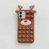 Pop It Push Bubble Silicone Fodral Förpackning för iPhone 13 12 Pro Max 11 XR 78 Plus Fidget Reliver Stress Christmas Santa Claus Deer 150pcs / Lot