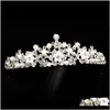 Jewelryeurope And American Style Rhinestone Queen Wedding Crown Tiaras Sier Bridal Pearl Crystal Alloy Tiara Hair Jewelry Aessoriesps2441 Dro