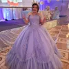 Lavender Quinceanera платья с вышивки на плече