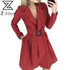 Vrouwen Jurk Gekleed Lange Mouw Blazer Temperament Korte Dames ES met Riem Meisje Mode ES Herfst 210524