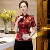 Plus Größe Kurzarm Shirt Tops Sommer Frauen Cheongsam Traditionelle Chinesische Stil Rayon Bluse Dame Mandarin Kragen Qipao S-5XL frauen Blo