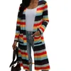 Gilet pour femmes Plus taille Fashion Femmes Tricoted Vest Cardigan Stripe colorée Stripe imprimée à manches longues Smock Loose Coat Stra22