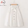 Frauen Casual Baumwolle Röcke Frühling Sommer Koreanischen Stil Solide Elegante Hohe Taille Einreiher Bogen Spitze Up A-Line Midi Skir 210708