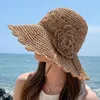 Moda Verão Mulheres Sun Chapéus Bucket Cap Lace Bowknot Flores Flores Fita Plana Top Hat Chapéu Panamá Soft Palha Beach Tampas Ampla Brim
