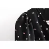 Sexy de manga comprida polka dot impressão plissada ruched camisa colhida preto mulheres profunda vice-pescoço sem encosto slim blusa curto tops 210429