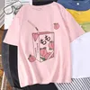 Damska koszulka Różowa Plus Rozmiar Tshirt Kobiety 2022 Letni Milk Carton Drukuj Lady Casual Topy Harajuku Cute Krótki Rękaw O-Neck Tees