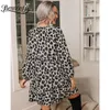 O-Hee Leopard Print rack HEM ​​повседневные платья мода весенние женщины с длинным рукавом свободные мини-платья одежда для женщин 210510