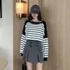 Bluzy Kimutomo Kobiety Wiosna Jesień Korea Chic Kobieta Paski Długi Rękaw Pulower Outwear Casual Fashion 210521