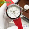 Full Functional Mens Sports Wrist Watch 42mm Quartz Movement Male Time Clock Watches with Rubber Band Men Red Silicone Belt Top Wristwatch