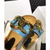 Gold Chain Open toe Flat Slippers Women 2021 Summer Fashion Leather Slipper Fat feet Outdoors Dress Beach Party Shoes Mujer