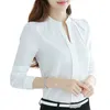 Design Office dames chiffon shirt tops plus size casual zomer blouse dames mode solide v-neck full mouw vrouwelijke blusas wo