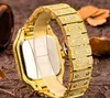 Missfox Roman Scale Trendy Hip Hop Square 8mm Thin Dial Mens Watches Luxury Gold Watch Full Diamond Excellure Quartz Movement Two Tone Armband Armbandsur