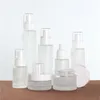 Frostat glasflaska Refillable Cream Jar Lotion Spray Flaskor Kosmetik Prov Förvaringsbehållare 20 ml 30 ml 60 ml 80 ml 100 ml 120 ml
