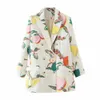 XNWMNZ Za Blazer Women Fashion Double Breasted Fruit Print Coat Vintage Long Sleeve Female Outerwear Chic Tops 211019