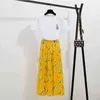 Summer Girls Casual 2pcs Clothing Suit Women Avocado Pattern Print Cotton Tshirt Tees + Overlay Printed Mid-calf Skirt Sets 210515