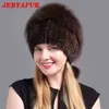 Chapéus de pele de Jeryafur Mulher Fluffy Inverno Quente Malha Natural Moda Moda 211119