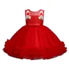 Girl Red Lace Dress Unicorn Cartoon Party Gown for Xmas Children Lovely Ruffles Princess Clothing Outfit 210529