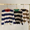 Spring Korean Knitted Striped Pullover Sweater Women Long Sleeve O-neck Vintage Fashion Casual Female Tops Sweaters 210513