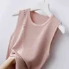 Zomer o-hals knop patchwork tank tops vrouwen mode sexy solide gebreide vest t-shirts casual geribbelde mouwloze t-shirt mujer 210522