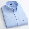 Sommar Kortärmad Mäns Solid Oxford Casual Shirt Easy Care Plain Fritid Comfortable Regular Fit Dress Shirts 210714