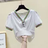 Women's T Shirts Women's T-Shirt Real S V-Neck Short Sleeves Tops 2022 Summer Style Fashion All-Match Crop Top