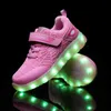 Storlek 26-37 Barn Led Light Up Skor Lysande Sneakers För Flickor Kid USB Laddning Glödande Casual Boys Hook Loop 211022