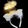 LIGHT UP LED Angel Halo Headband 화이트 깃털 날개 파티 빛나는 헤어 스틱 크리스마스 멋진 드레스 의상 헤어 액세서리