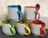 Kupalar süblimasyon kişiselleştirilmiş iç renk kahve fincanı 12 oz kaşık eklemek kupa süt suyu su bardağı seramik basit ins hediyeler