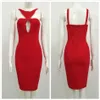 Gratis Kvinnors Ärmlös Hollow Bandage Dress Sexig Spaghetti Strap Red Backless Bodycon Club Party 210524