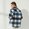 Wixra Kvinnor Plaid Shirt Jacket Coat Ladies Fickor Tjock Turn Down Collar Plus Size Kvinna Ytterkläder