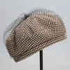 Berretti Winter Mesh Vintage Thousand Bird Lattice Painter Hat Autumn Fashion British Dress Wool Bud Women's Japanese Lolita