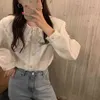 Comelsexy Blanc Lâche Sweet Peter Pan Col Elegance Office Lady Blouse Femmes Chic Chemises Dentelle Douce Femme Tops 210515