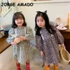 Groothandel Koreaanse stijl lente meisjes jurk bladerdeeg mouwen floral prinses jurken met hoofddeksels kinderkleding E684 210610