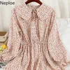 Neploe Vintage Imprimer Robe lâche Femmes Peter Pan Col À Manches Longues Pull Robes Mujer Taille Haute Robes Robe Printemps 4h874 210422