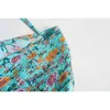 3-farbiges Bohemian-Kontrastfarben-Blumendruck mit Rüschen, elastisch, tiefer V-Ausschnitt, Minikleid, Hippie-Kurzarm, für Damen, Urlaub 210429