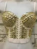 Sexy Sequined Top Rave Festival Glitter Bustier Golden Tank Party Night Club Handmade Vest Beading Bra 210421
