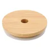 Couvercles en bambou 70 mm 88 mm réutilisables en bambou Mason Jar Couvercles avec trou de paille et joint en silicone