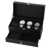 Bekijk dozen Cases Laag 4 Grid Lade Doos Dubbele kast Earring Ketting Sieraden Display Opslagrek Geschenkwatch HELE22