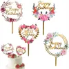 Date fleurs colorées joyeux anniversaire gâteau Topper doré acrylique fête d'anniversaire Dessert décoration pour bébé douche fournitures de cuisson