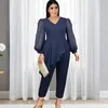 5XL 4XL Party Jumpsuits Elegance V Neck Long Lantern Sleeve Peplum Ruffles Romper Plus Storlek Tillfälle Händelse Oavsett mode 210527