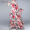 Imprimir Patchwork Floral Ruffle Dress para Mulheres Manga Longa Cintura Alta Loose Hit Color Vestidos Feminino Moda 210520