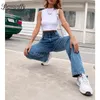 Zipper Fly High Waist Mom Jeans Autumn winter Solid Baggy Denim Pants Women Casual Wash Full Length Clothing Trousers 210510